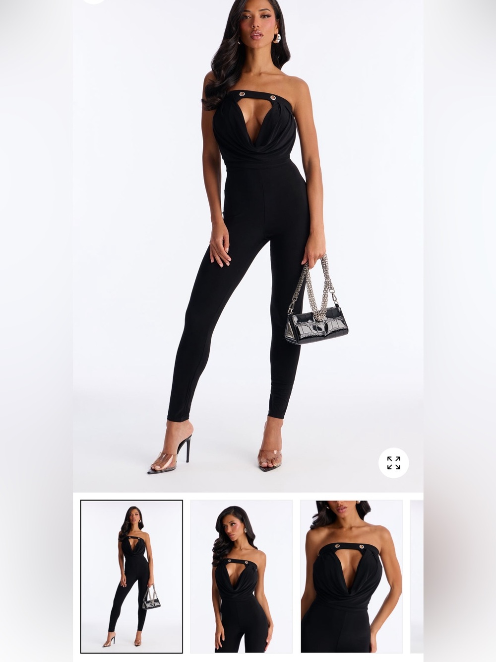 Strapless Black Cutout Jumpsuit with Drape Front